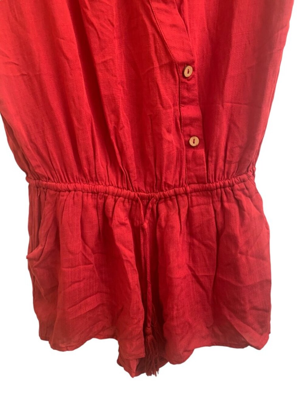 Mustard Seed Red Button-Up Romper Small 100% Rayon Casual Womens Summer Outfit - Picture 4 of 8